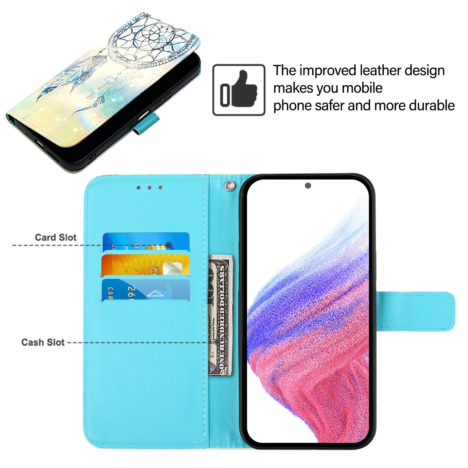 For Samsung Galaxy A16 5G / A16 4G Leather Case YB Pattern Printing Leather Series-2 Pattern Printing Wallet Stand Cover - Dream Wind Chime For Samsung Galaxy A16 5G / A16 4G Leather Case YB Pattern Printing Leather Series-2 Pattern Printing Wallet Stand Cover - Dream Wind Chime